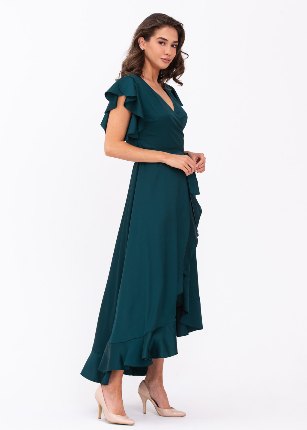 Dark teal green wrap dress