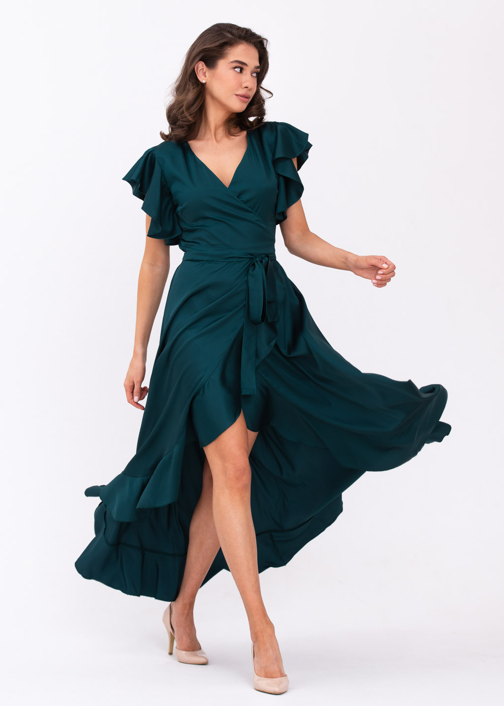 Dark teal green wrap dress