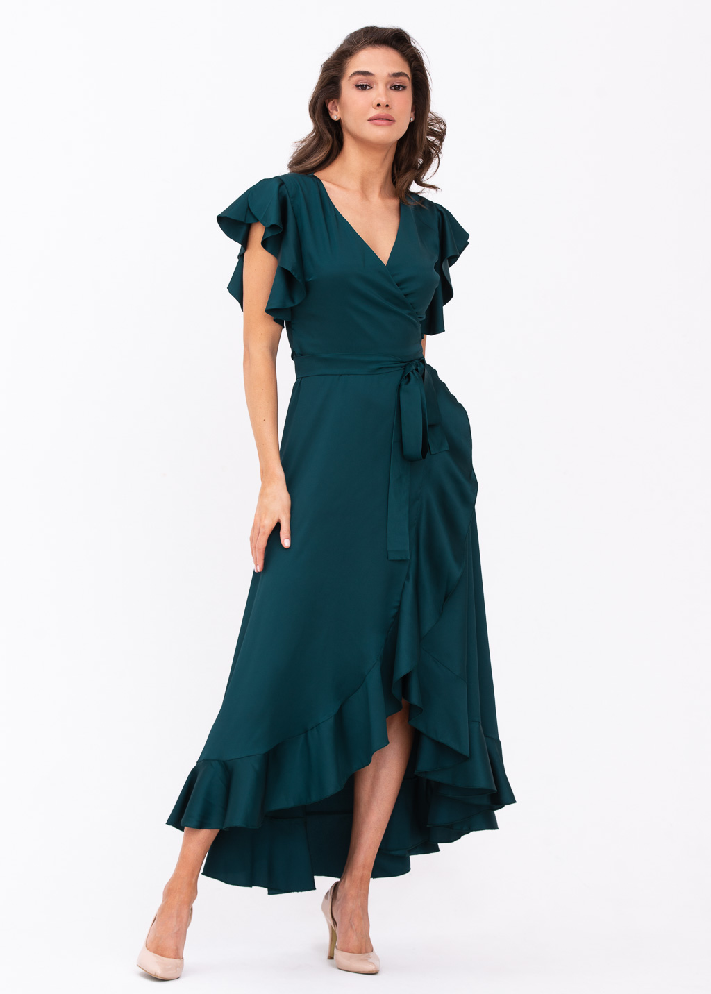 Dark teal green wrap dress