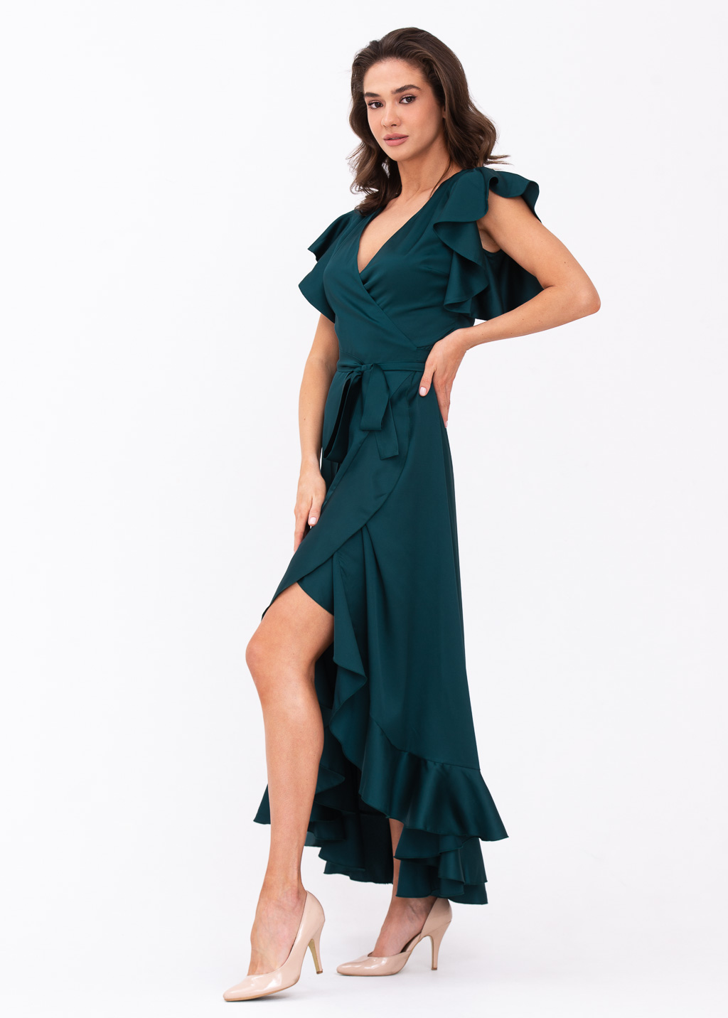 Dark teal green wrap dress