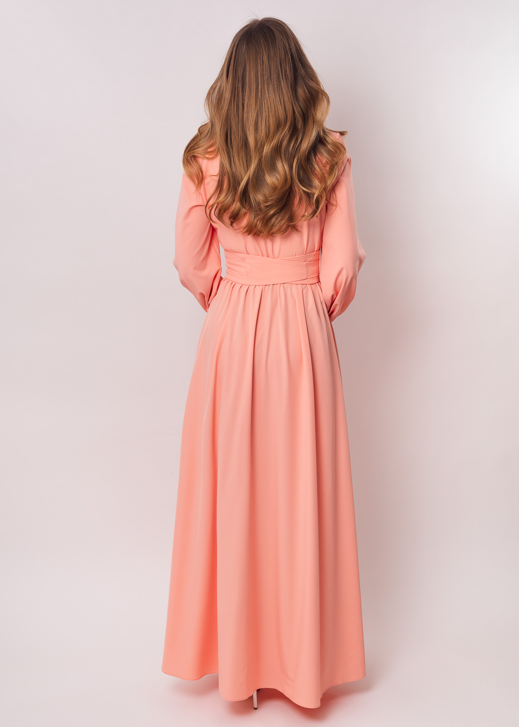 Blush pink slit dress with belt