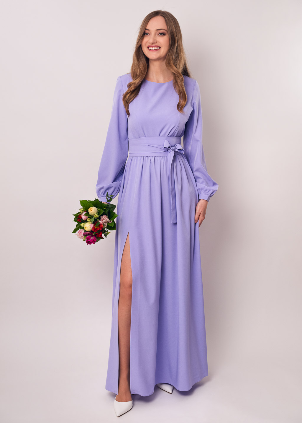 Light purple slit dress with belt