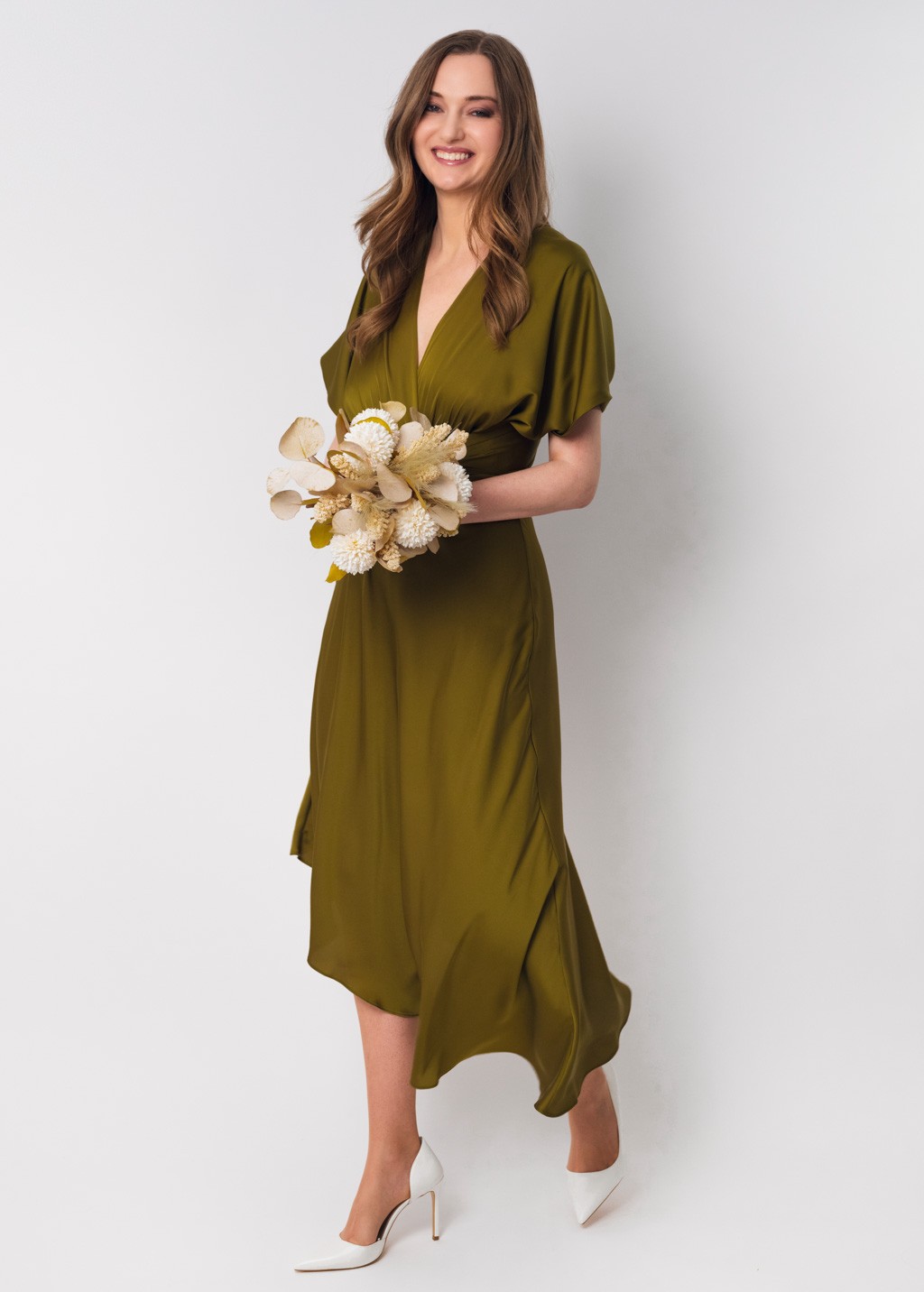 Olive silk infinity asymmetric dress