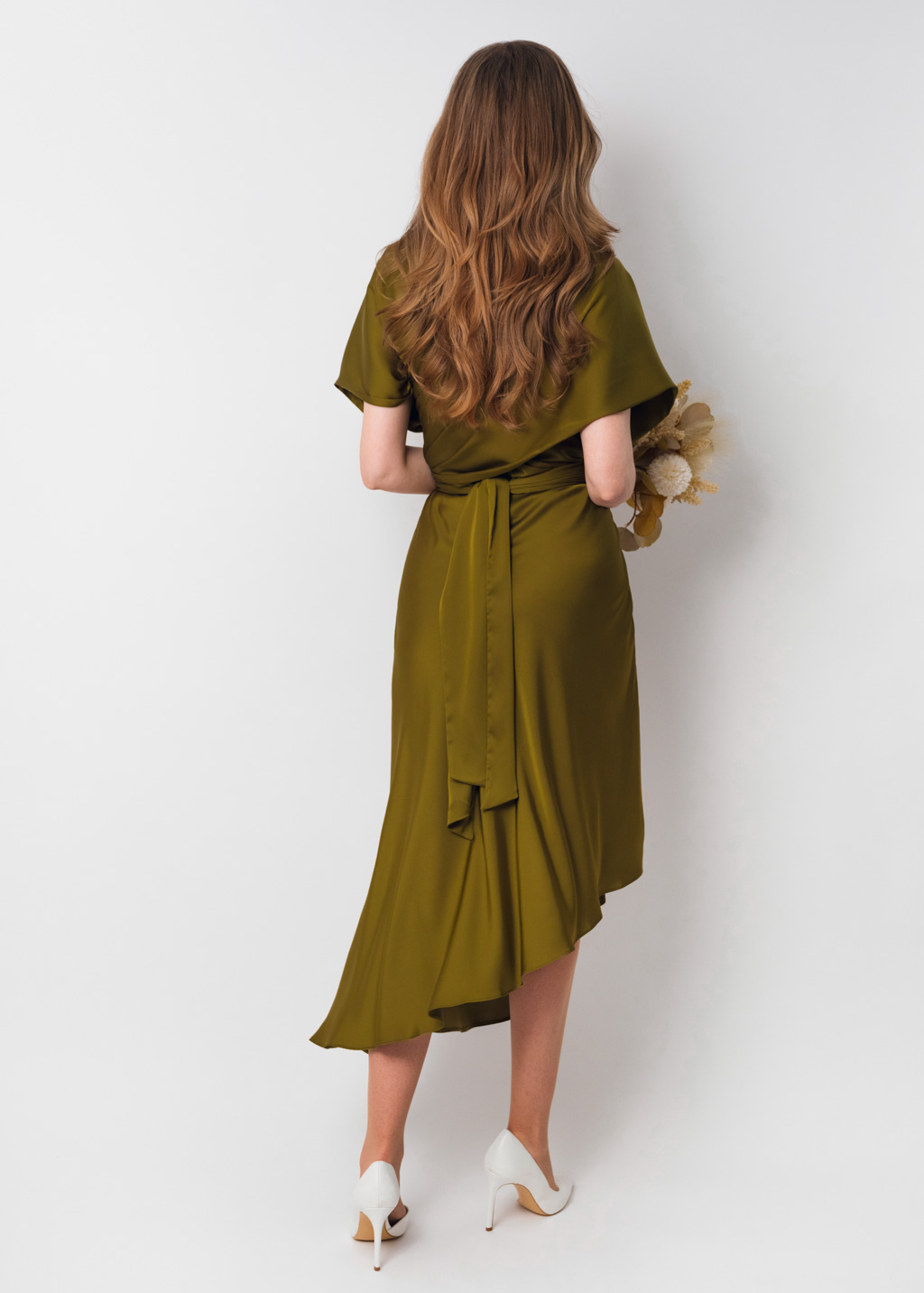 Olive silk infinity asymmetric dress