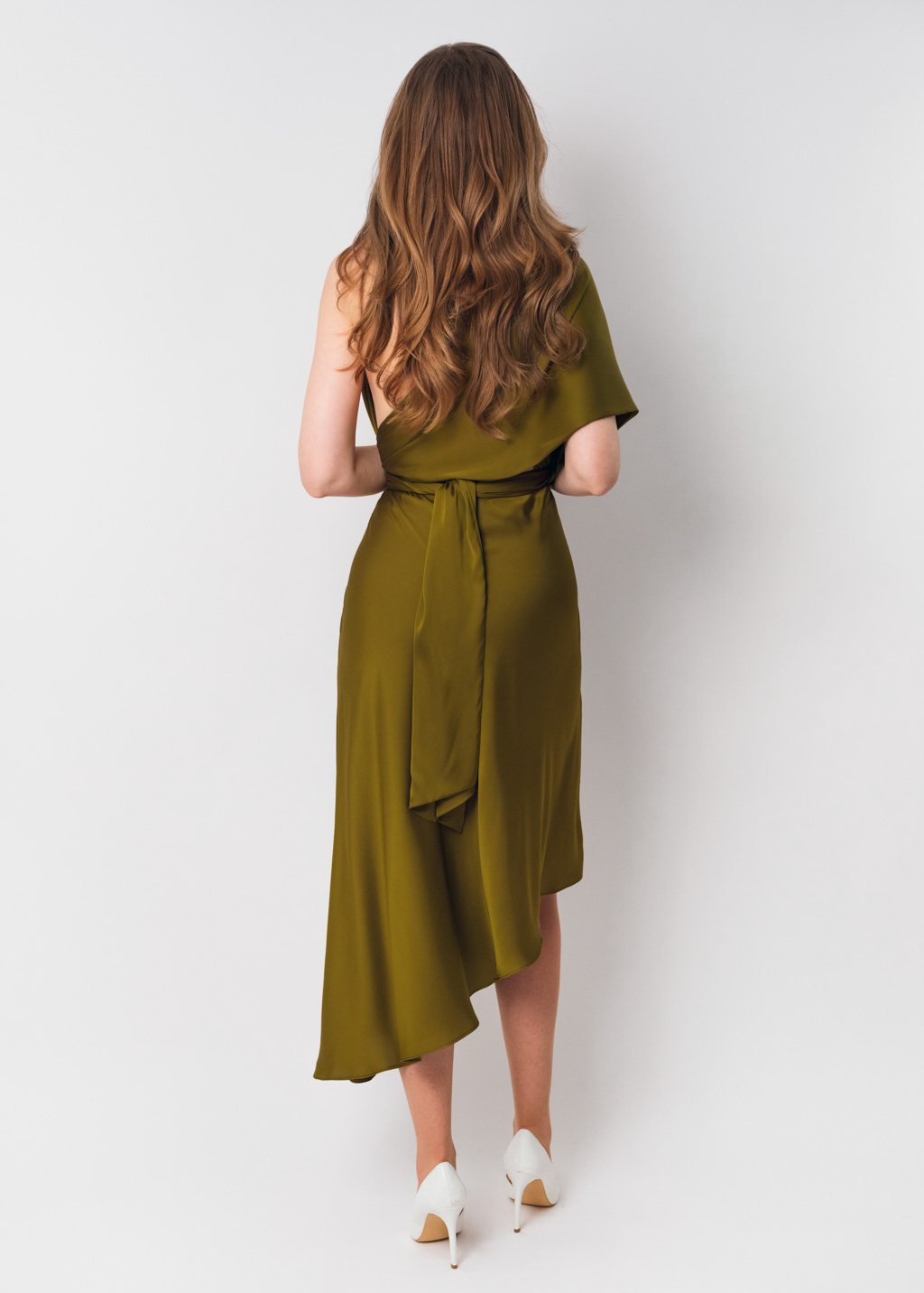 Olive silk infinity asymmetric dress