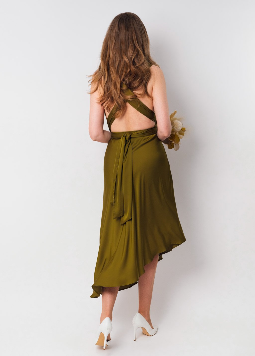 Olive silk infinity asymmetric dress