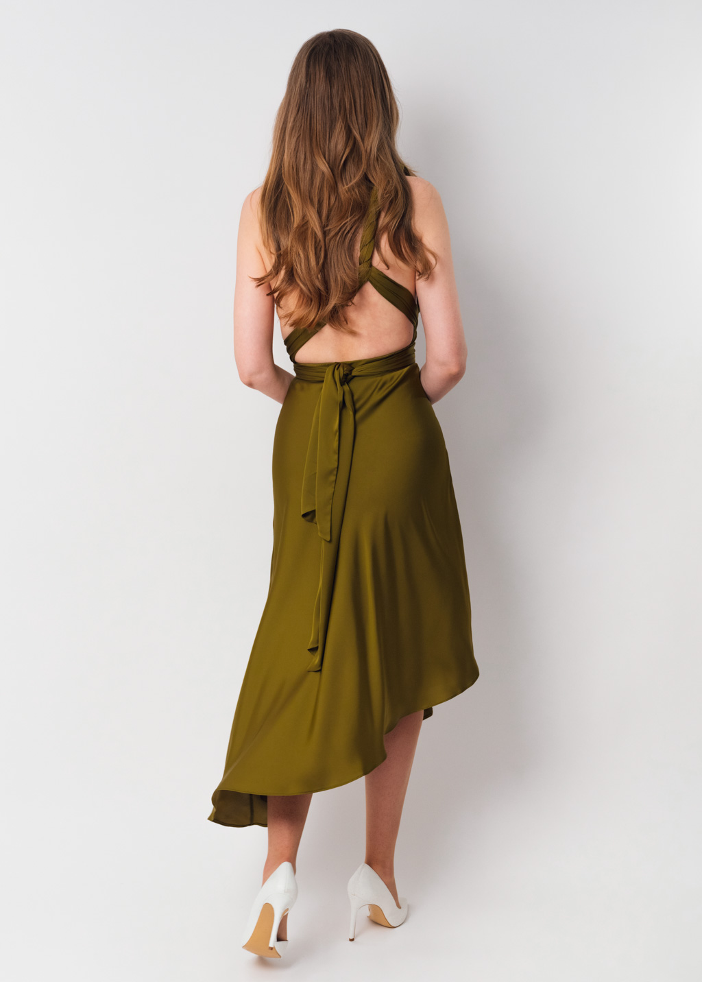 Olive silk infinity asymmetric dress