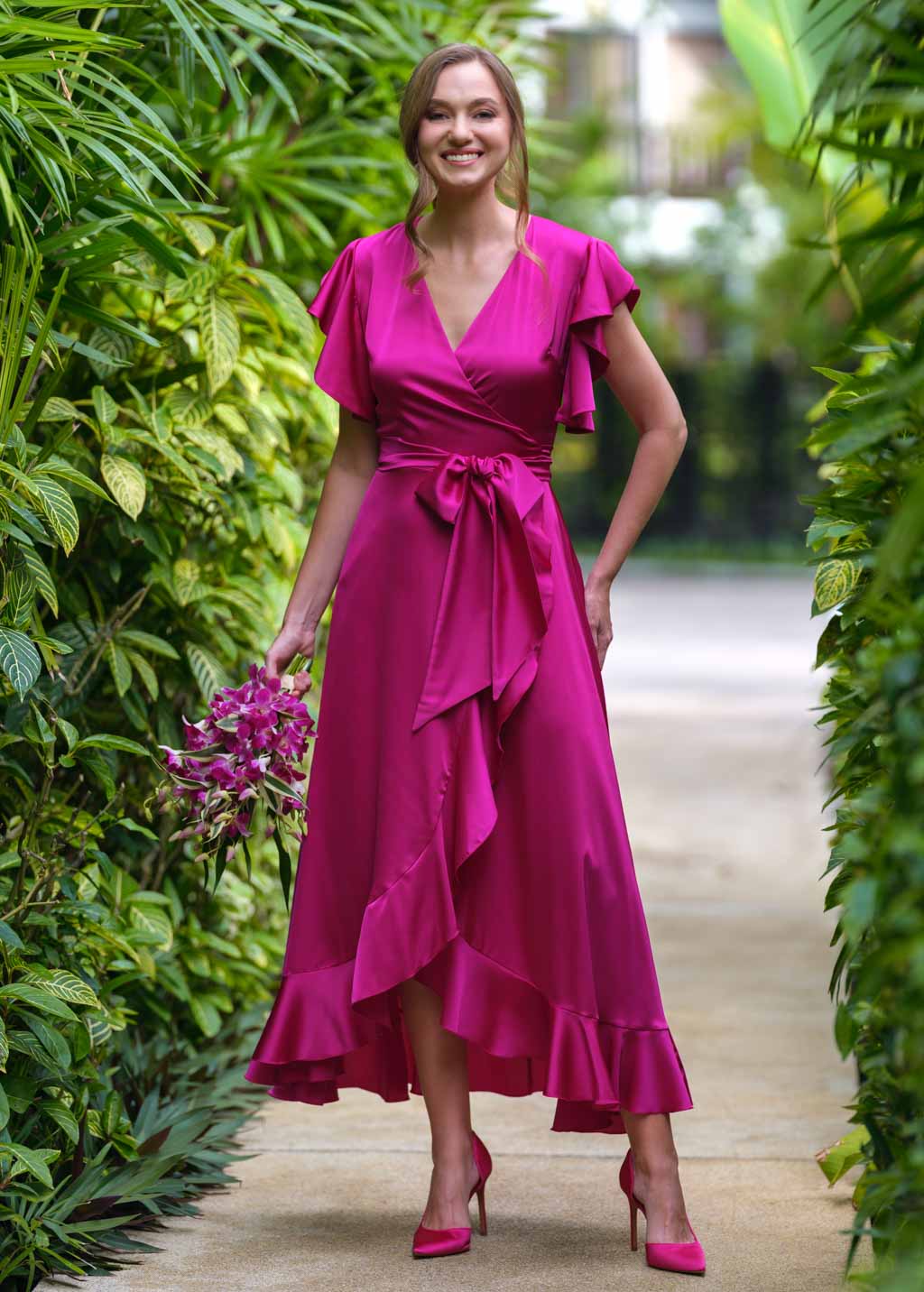 Fuchsia wrap dress