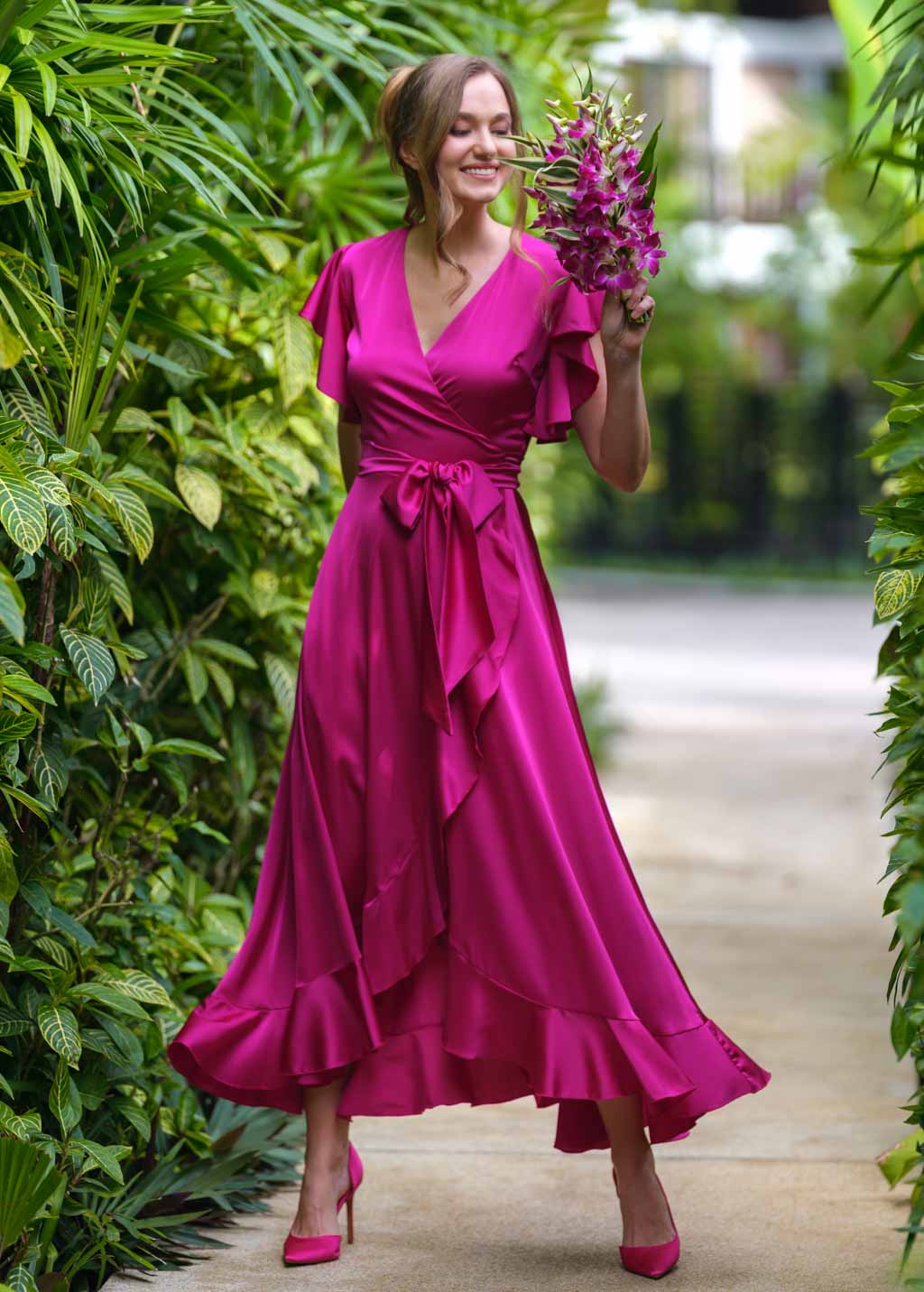 Fuchsia wrap dress