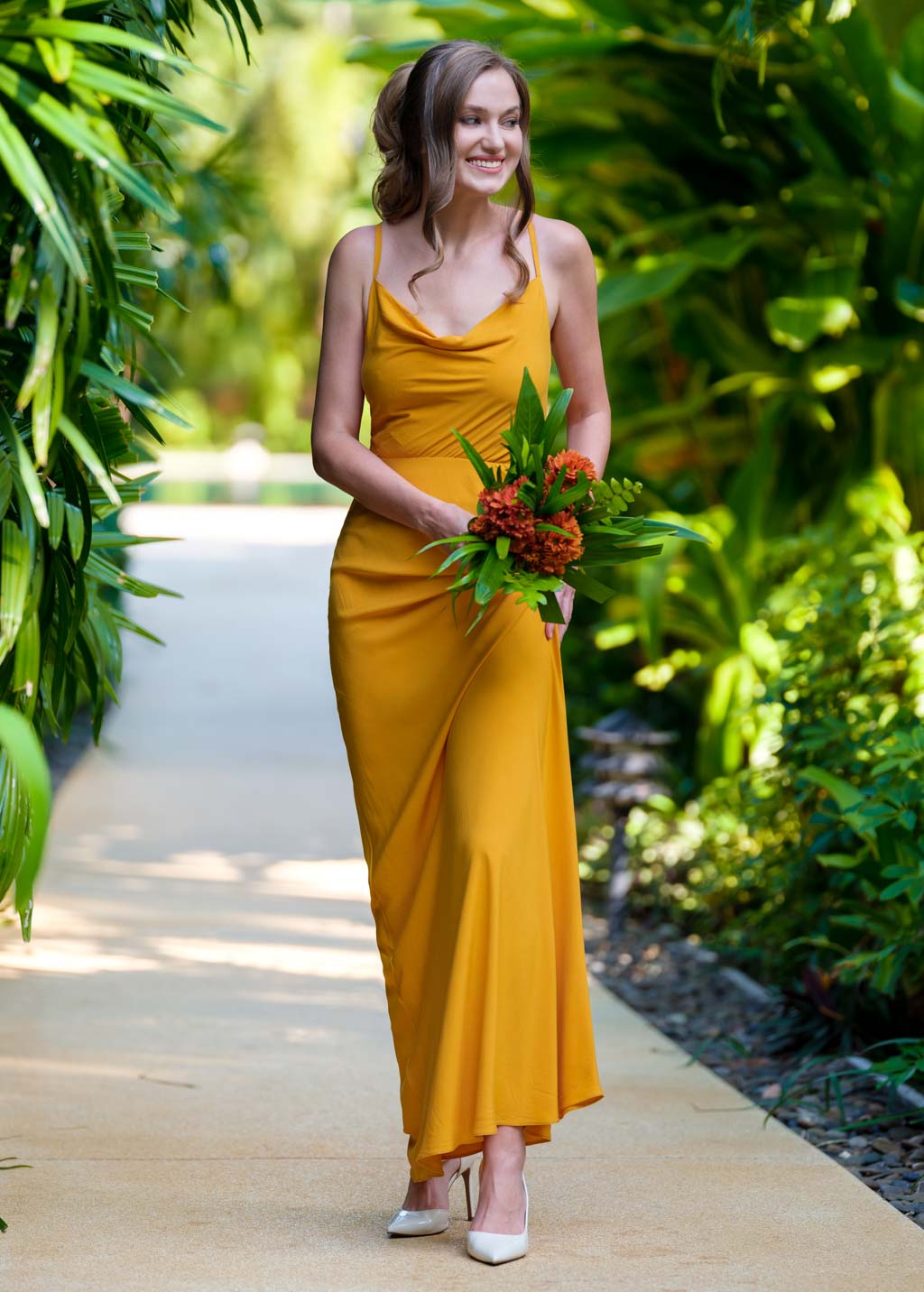 Honey yellow long slip dress