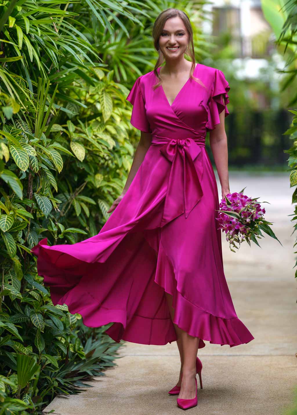 Fuchsia wrap dress