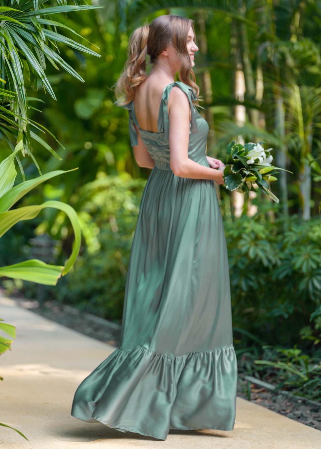 Sage green silk dress