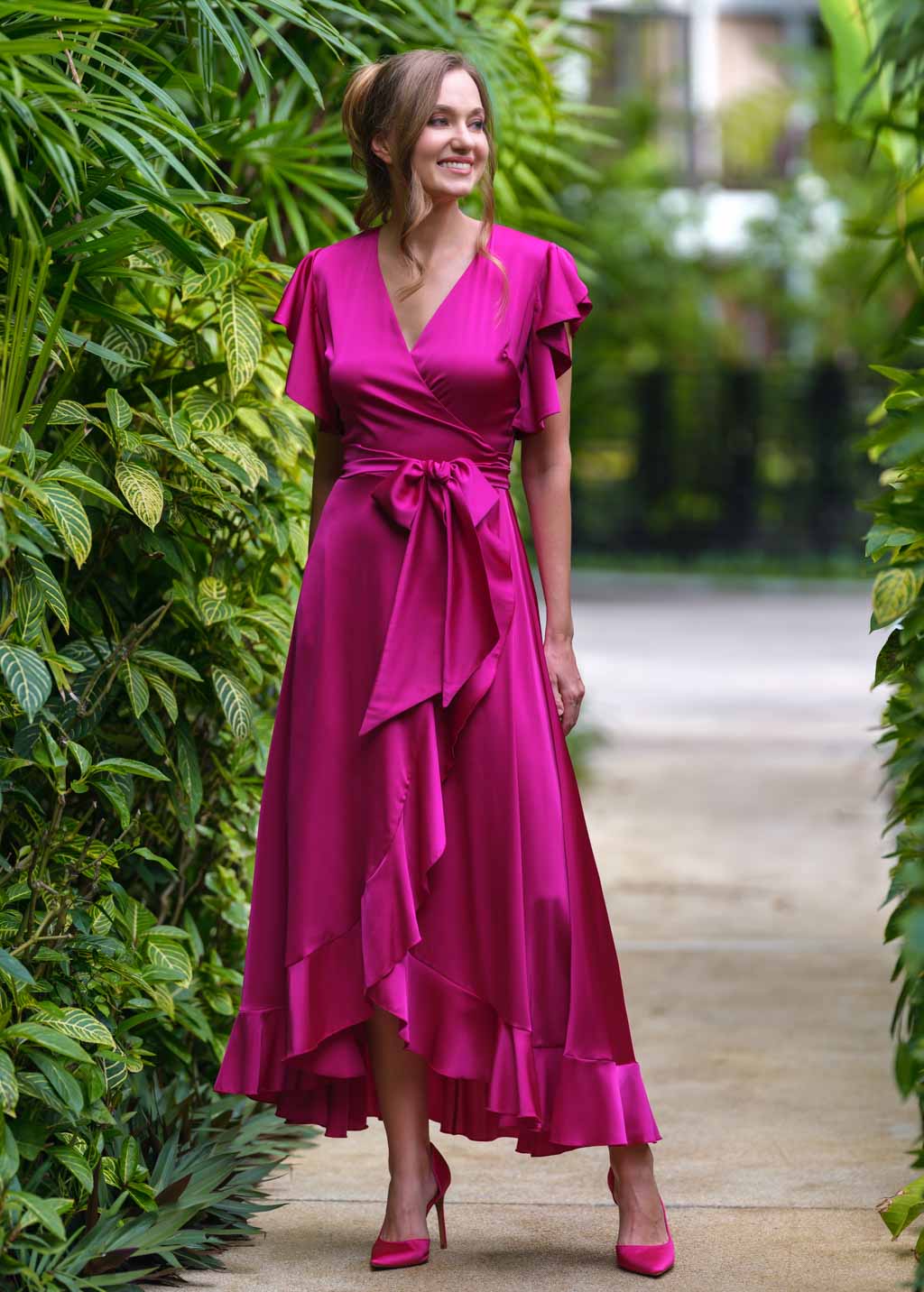 Fuchsia wrap dress