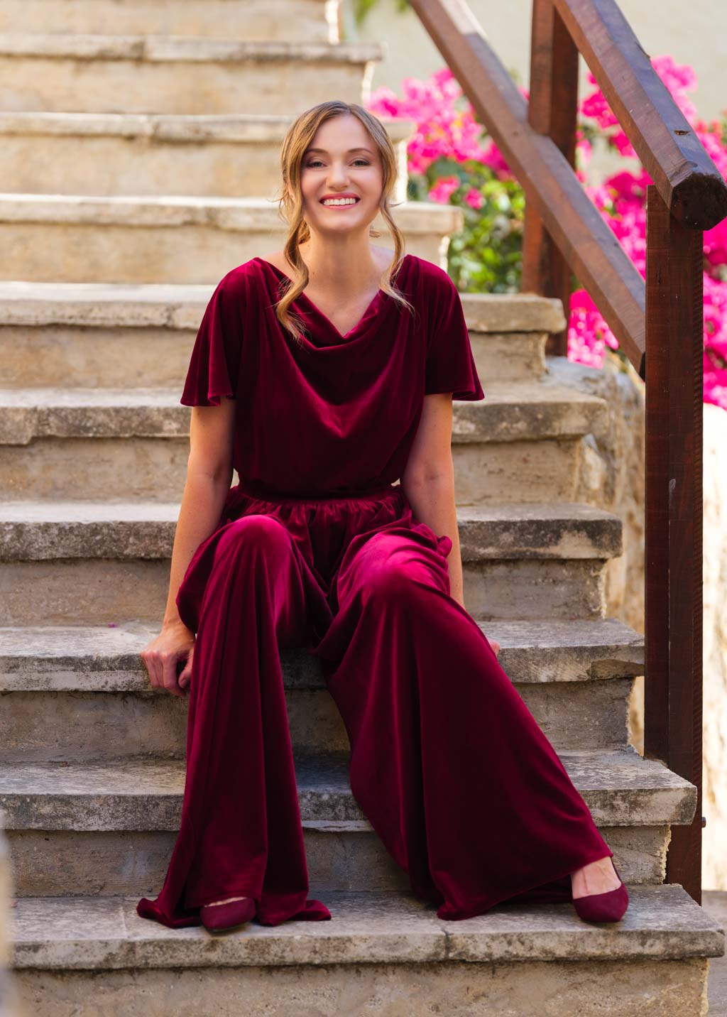 Burgundy velvet jumpsuit