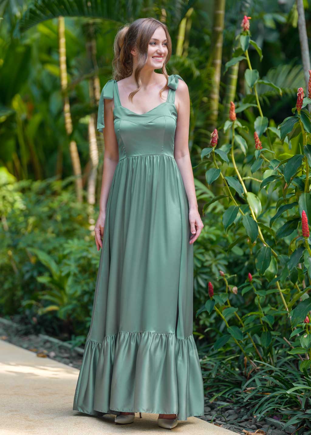Sage green silk dress