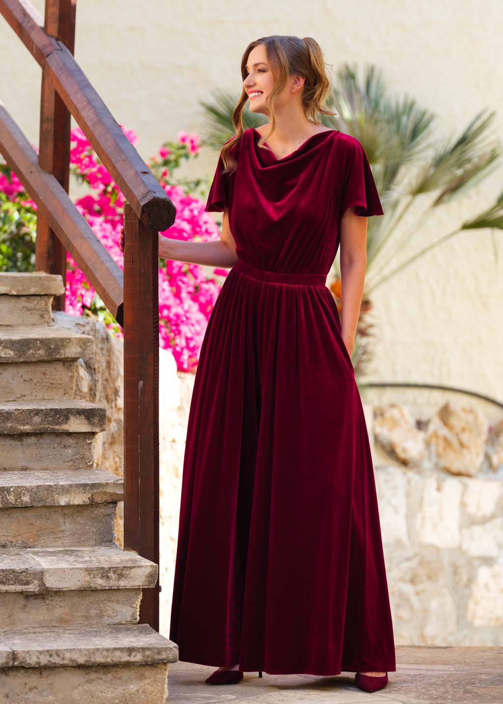 Burgundy velvet jumpsuit