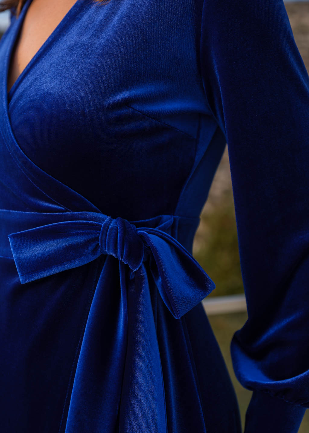 Royal blue velvet wrap dress