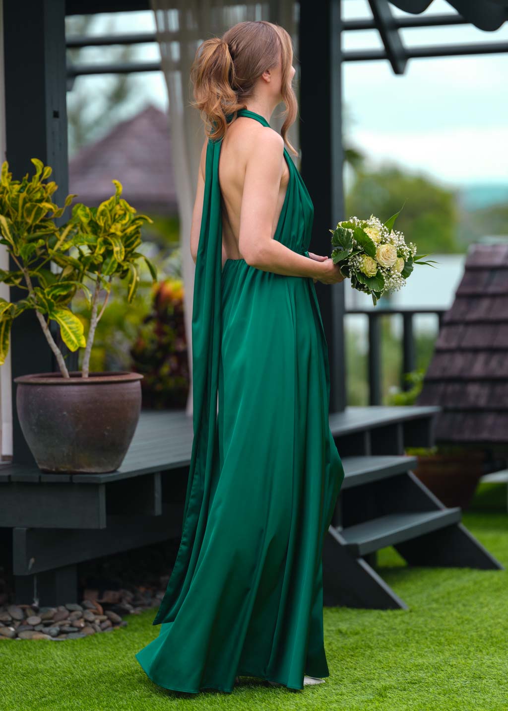 Emerald green infinity slit long dress