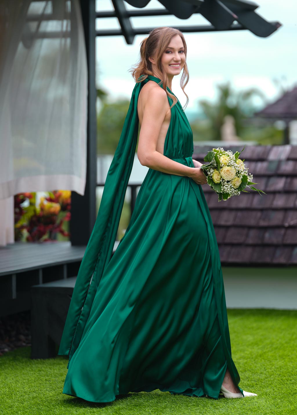 Emerald green infinity slit long dress