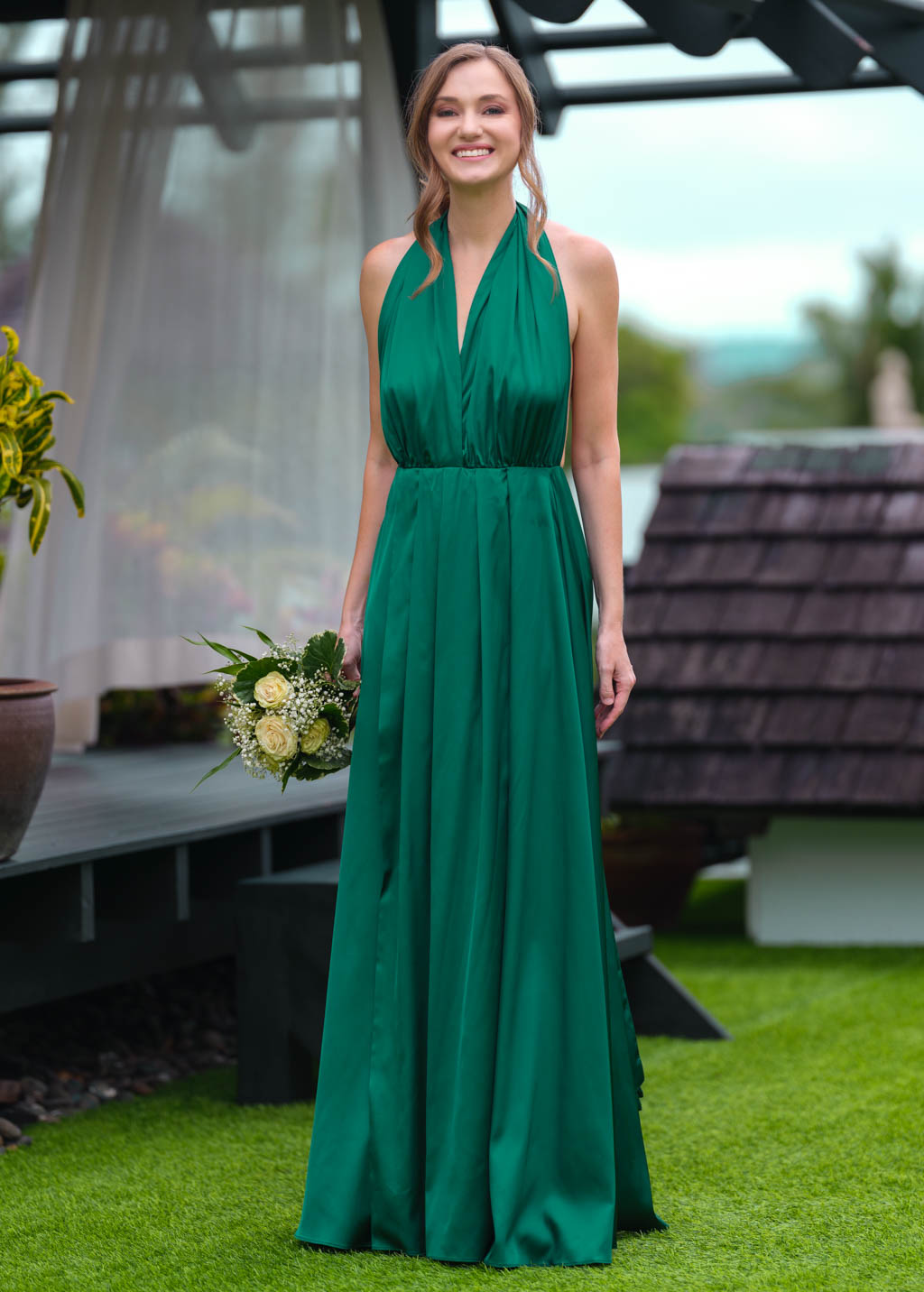 Emerald green infinity slit long dress