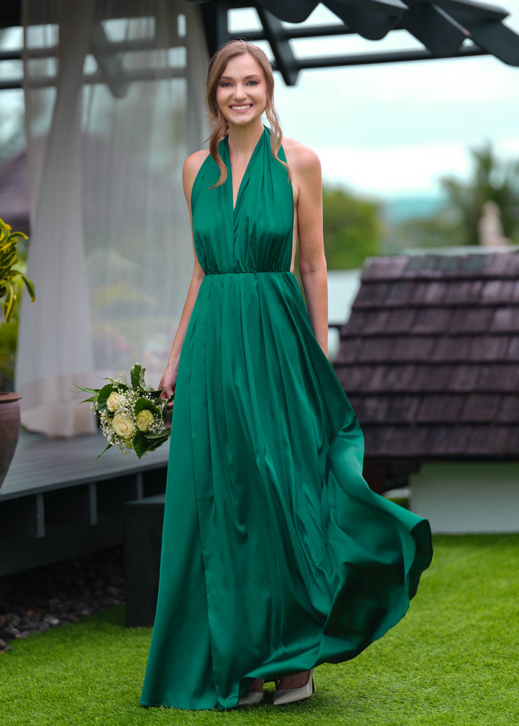 Emerald green infinity slit long dress