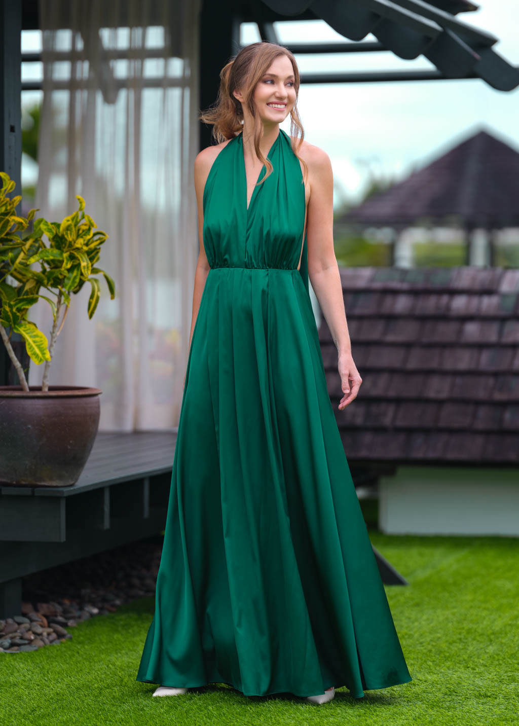 Emerald green infinity slit long dress