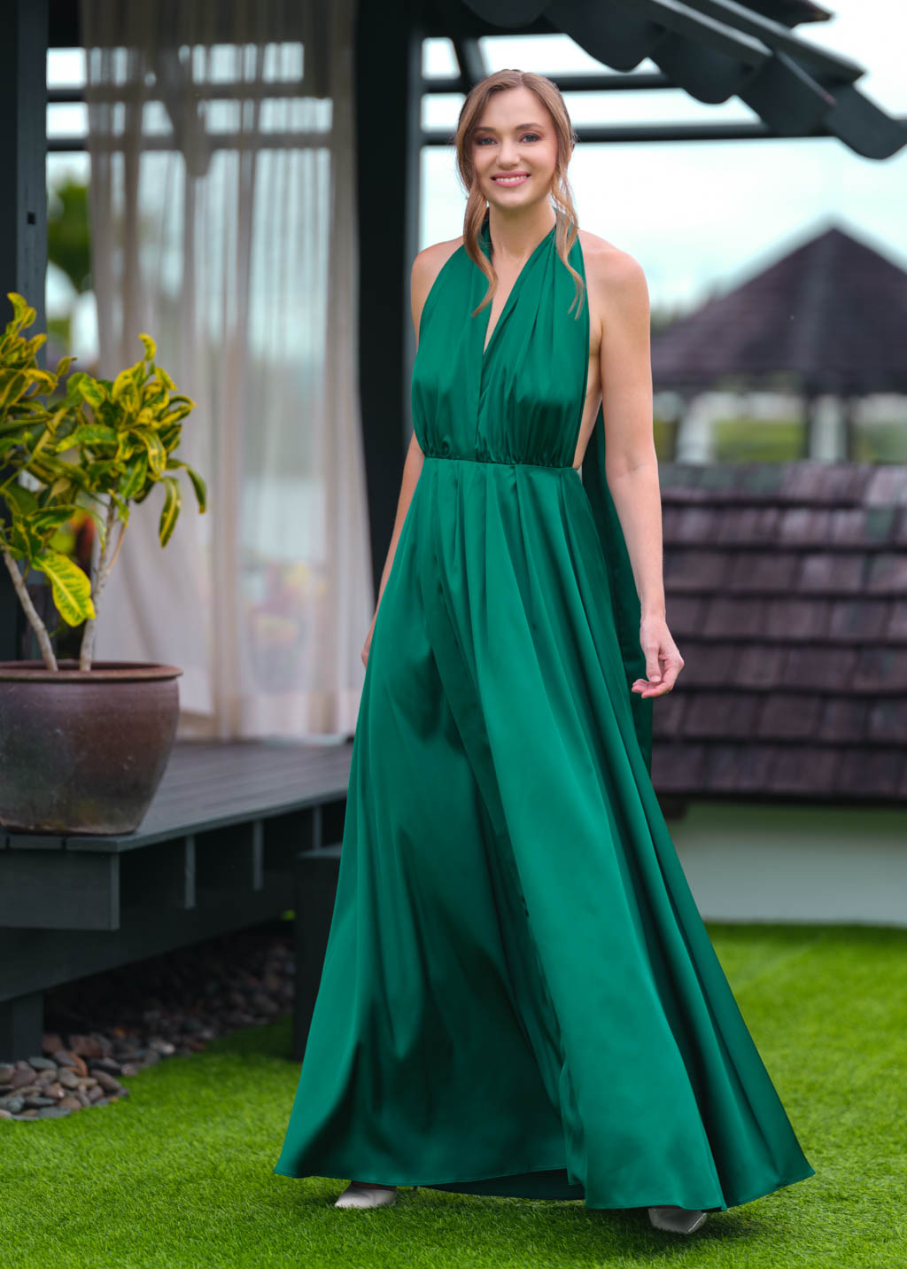 Emerald green infinity slit long dress