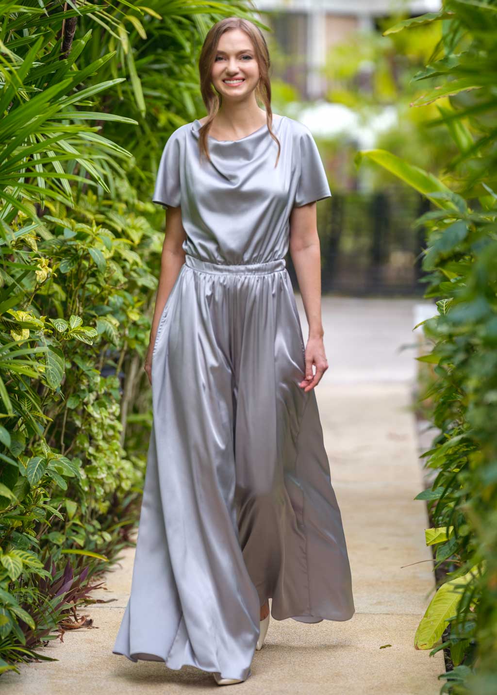 Silver grey silk jumpsuit