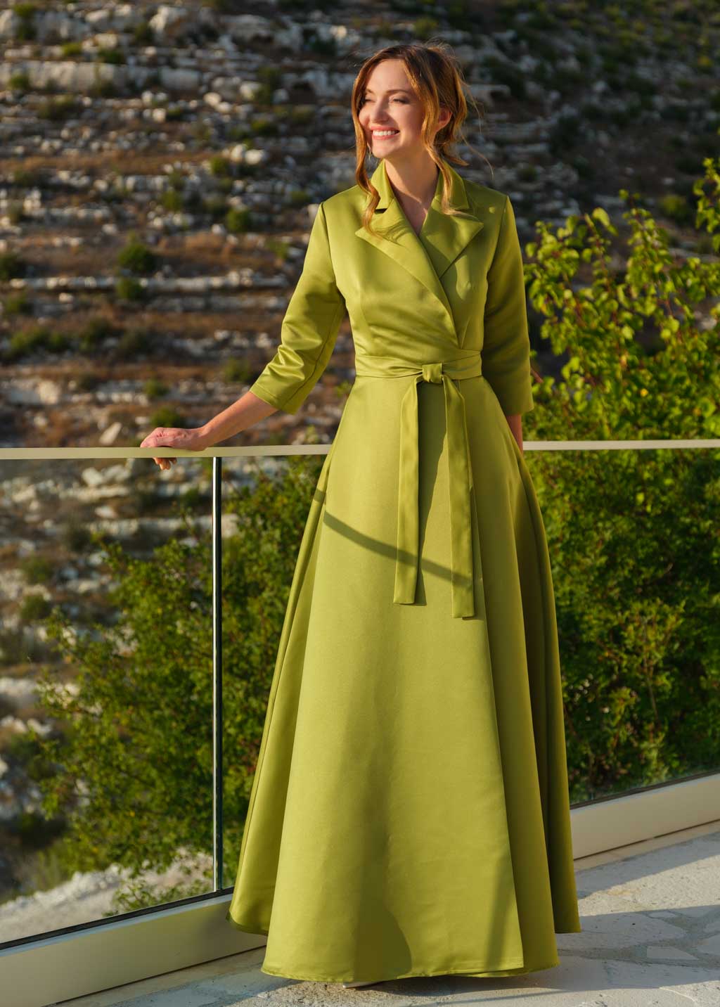 Olive wrap satin dress dress