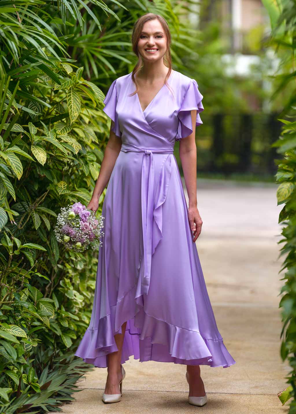 Lilac silk wrap dress