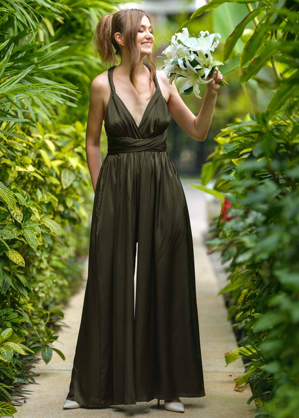 Dark olive infinity silk jumpsuit