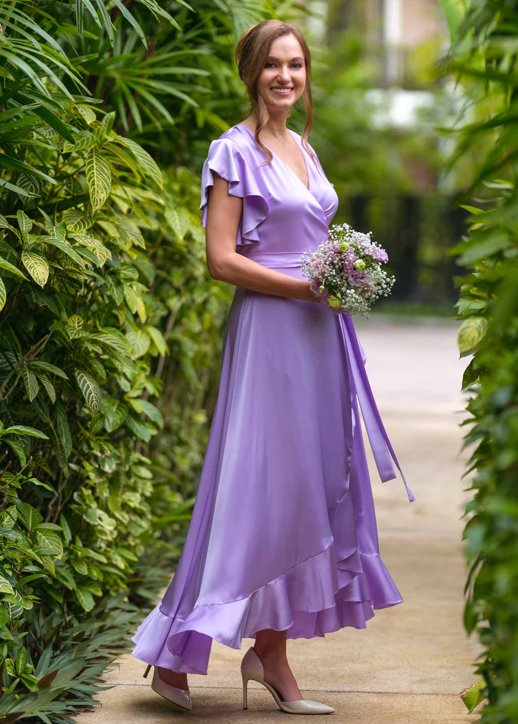 Lilac silk wrap dress