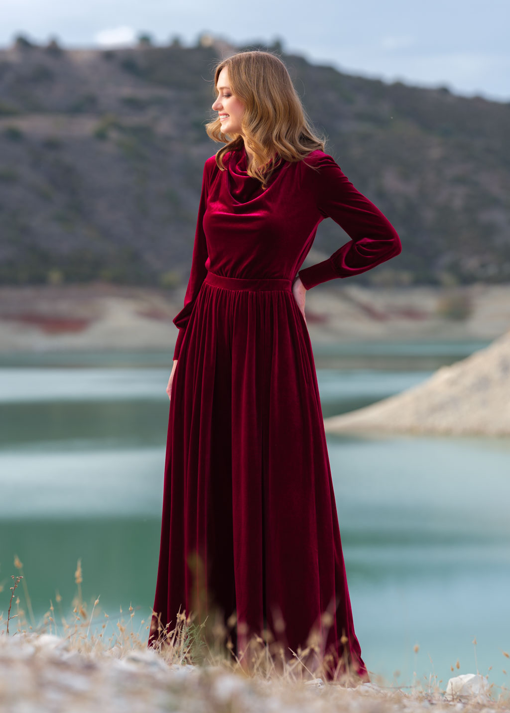 Burgundy velvet jumpsuit