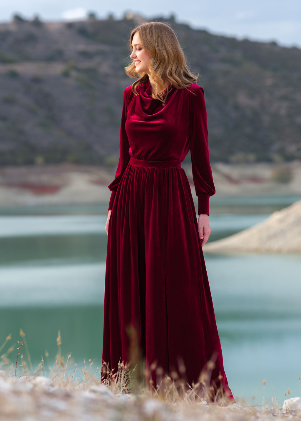 Burgundy velvet jumpsuit