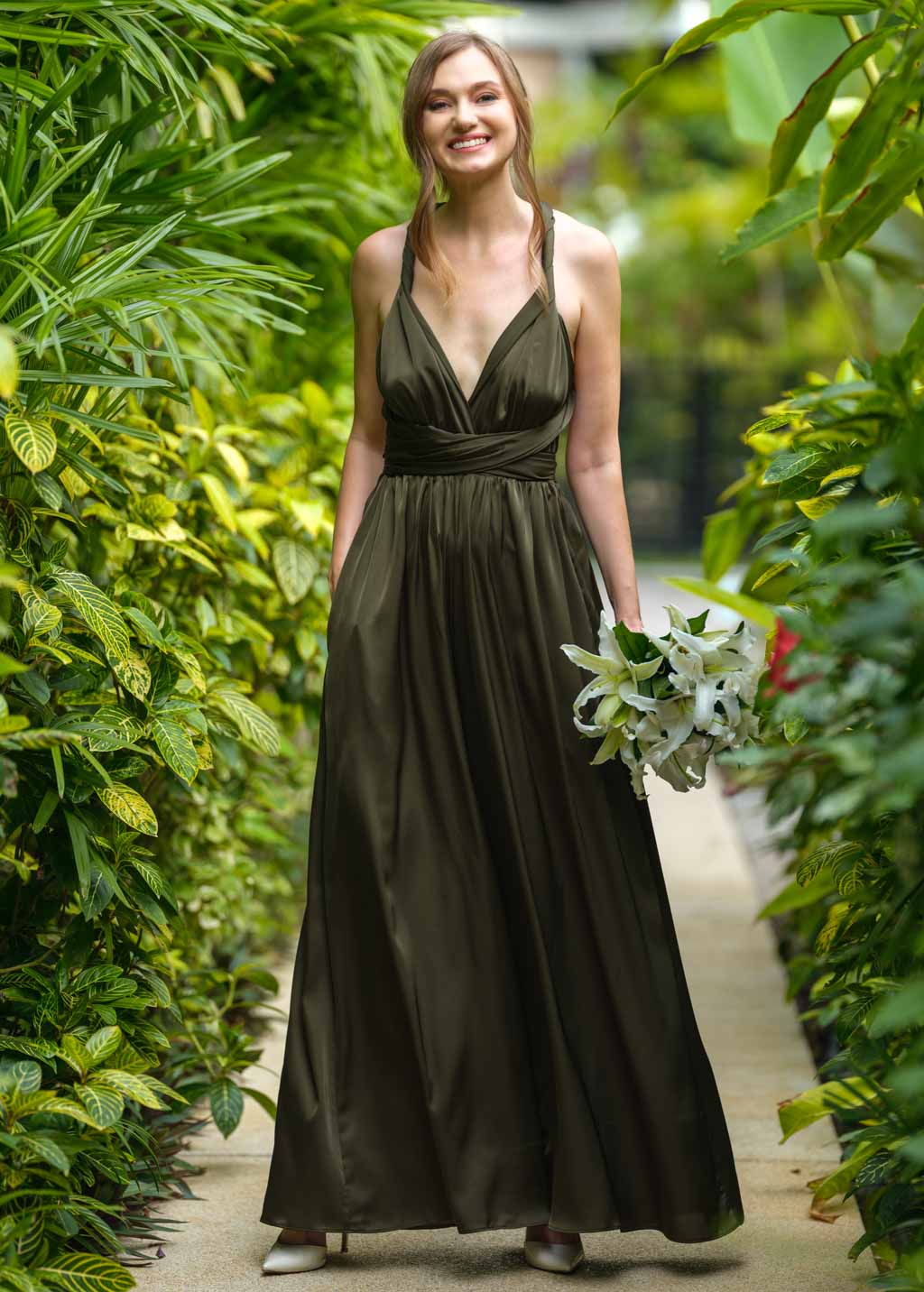 Dark olive infinity silk jumpsuit