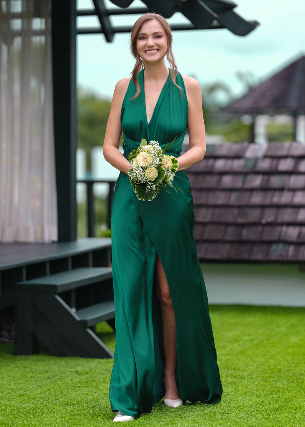 Emerald green infinity long  slit dress