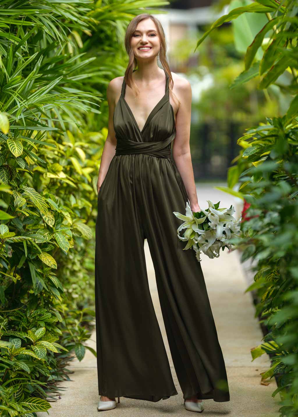 Dark olive infinity silk jumpsuit