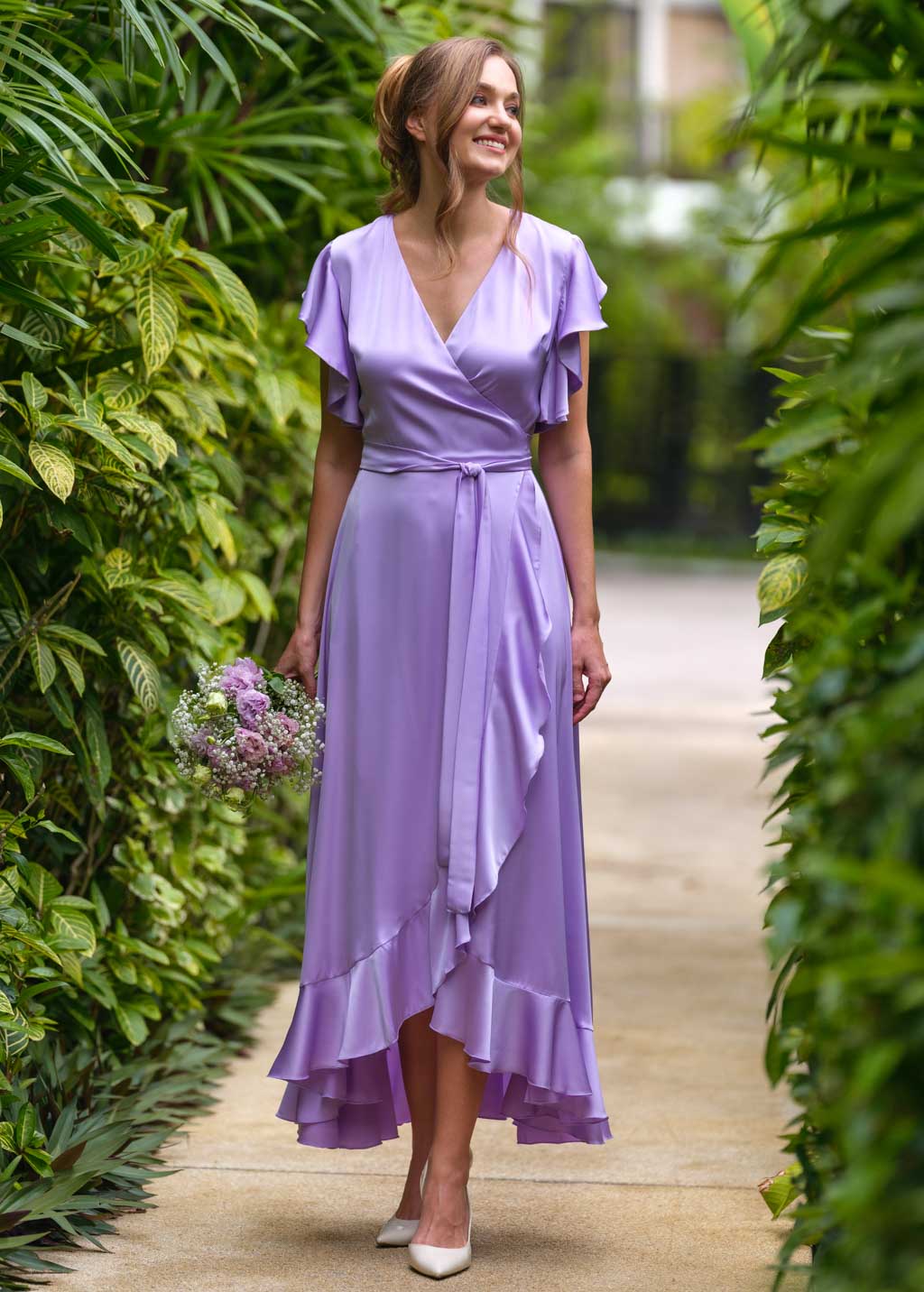 Lilac silk wrap dress