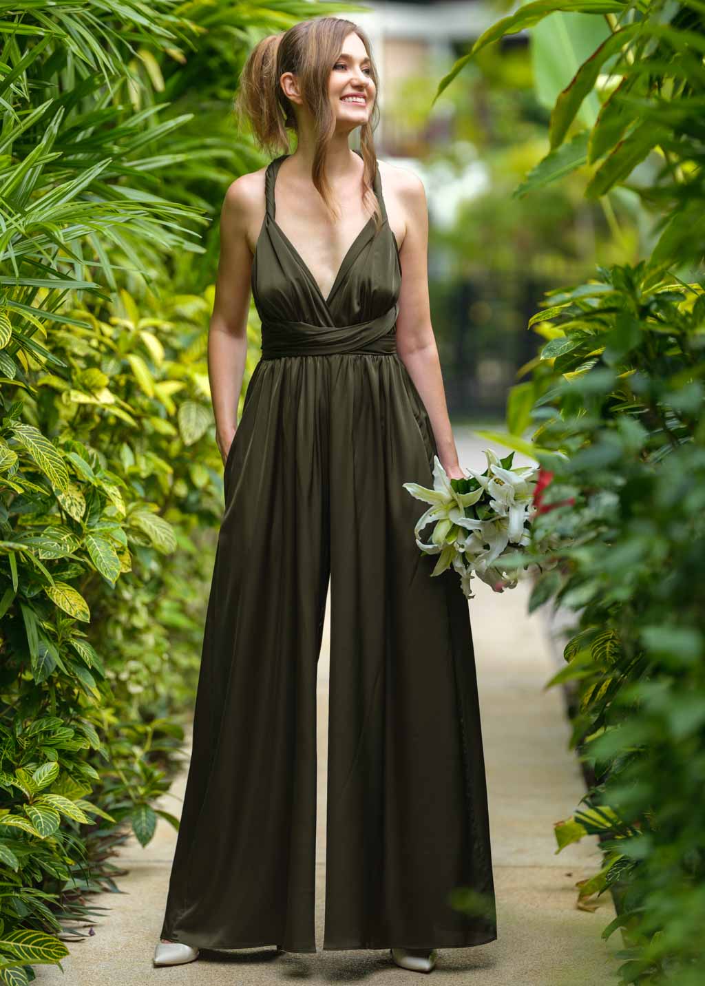 Dark olive infinity silk jumpsuit