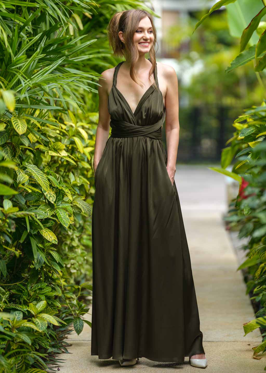 Dark olive infinity silk jumpsuit