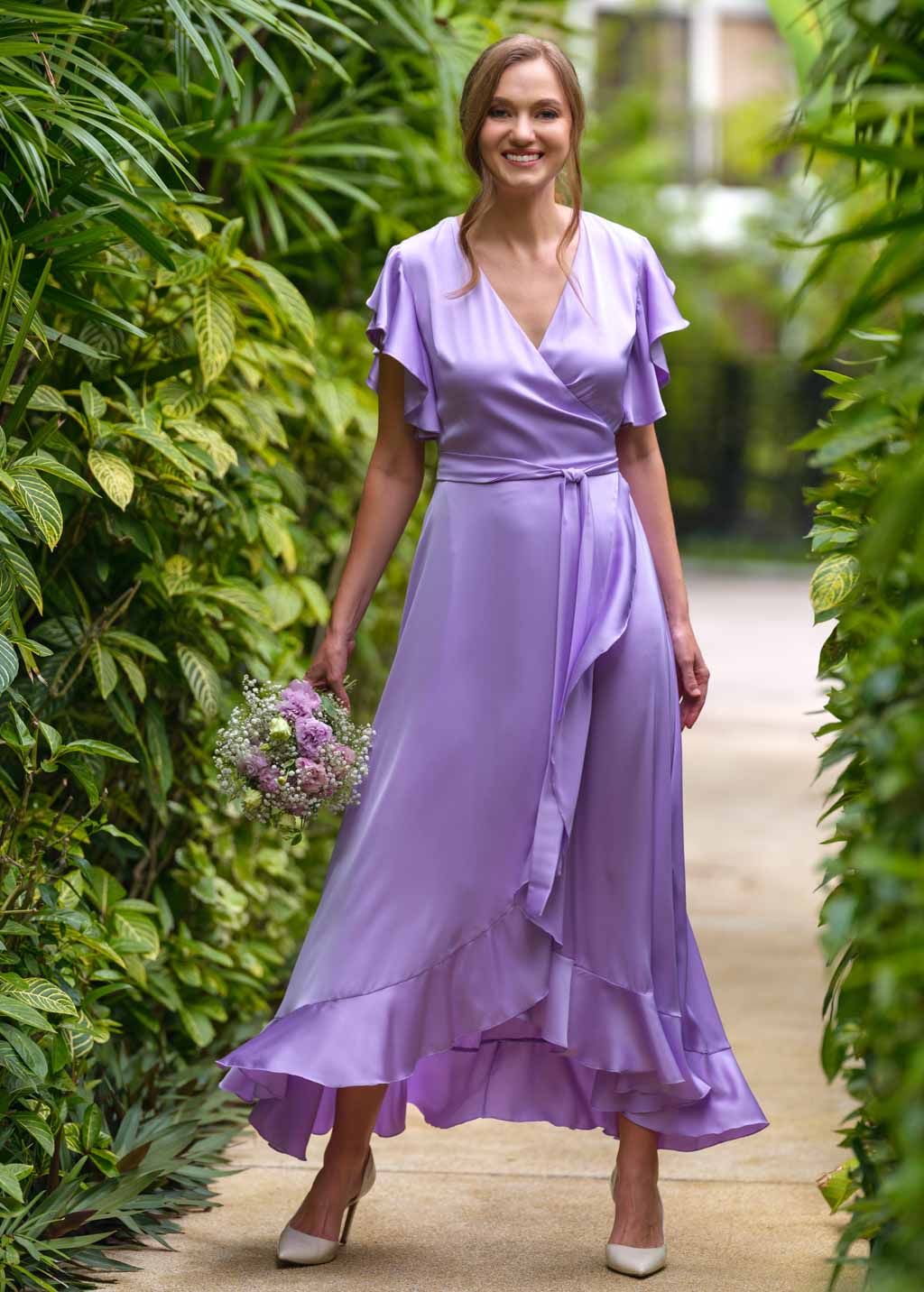 Lilac silk wrap dress