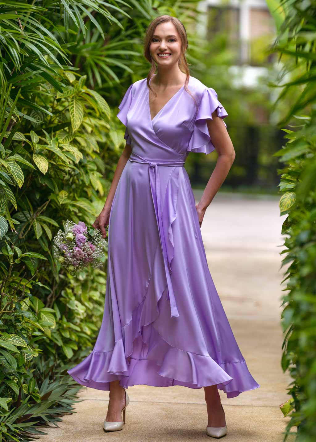 Lilac silk wrap dress