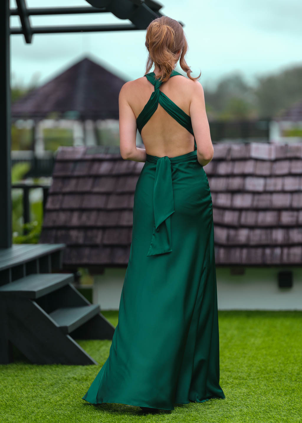 Emerald green infinity long  slit dress