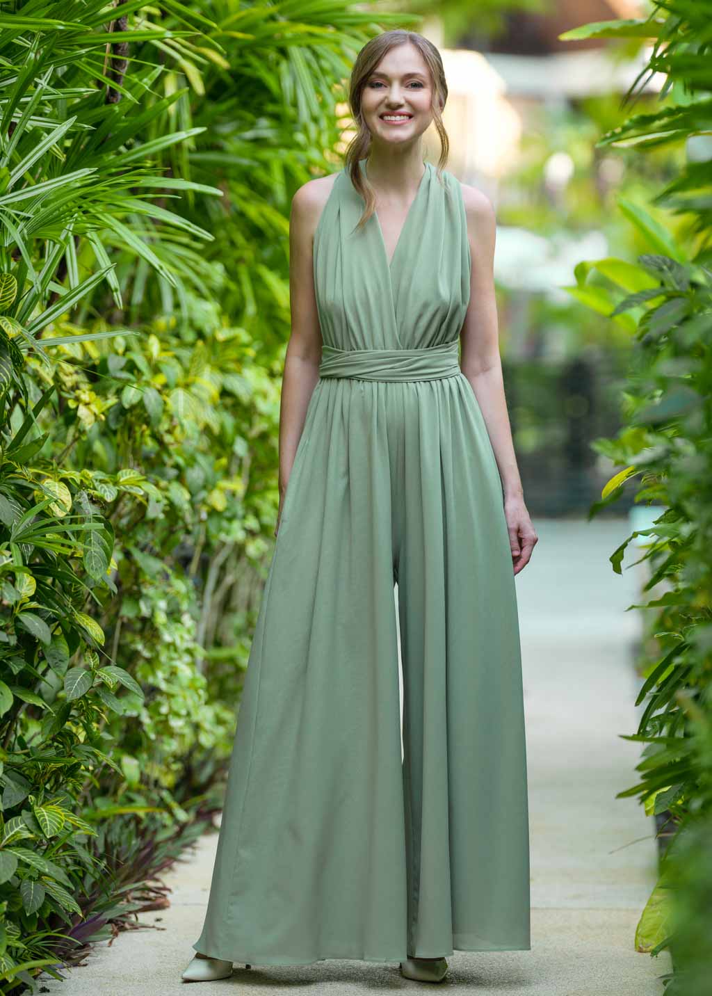 Sage green chiffon infinity jumpsuit