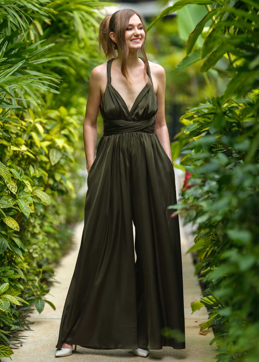 Dark olive infinity silk jumpsuit