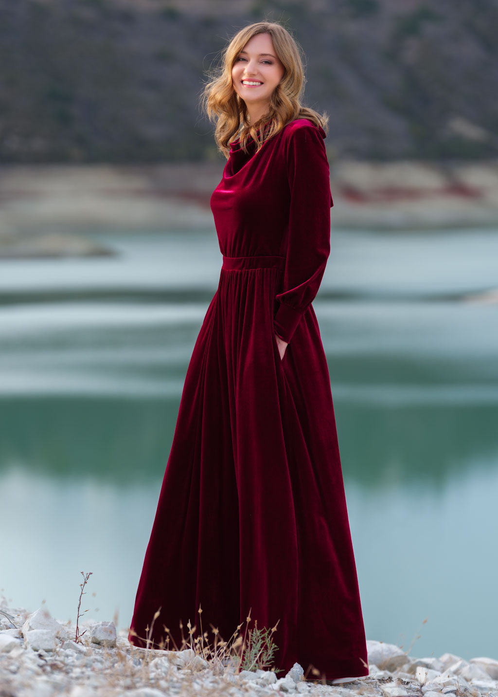 Burgundy velvet jumpsuit