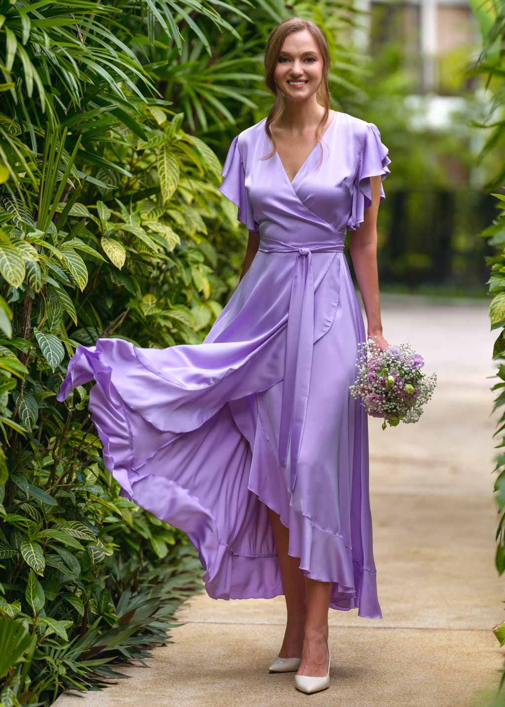 Lilac silk wrap dress