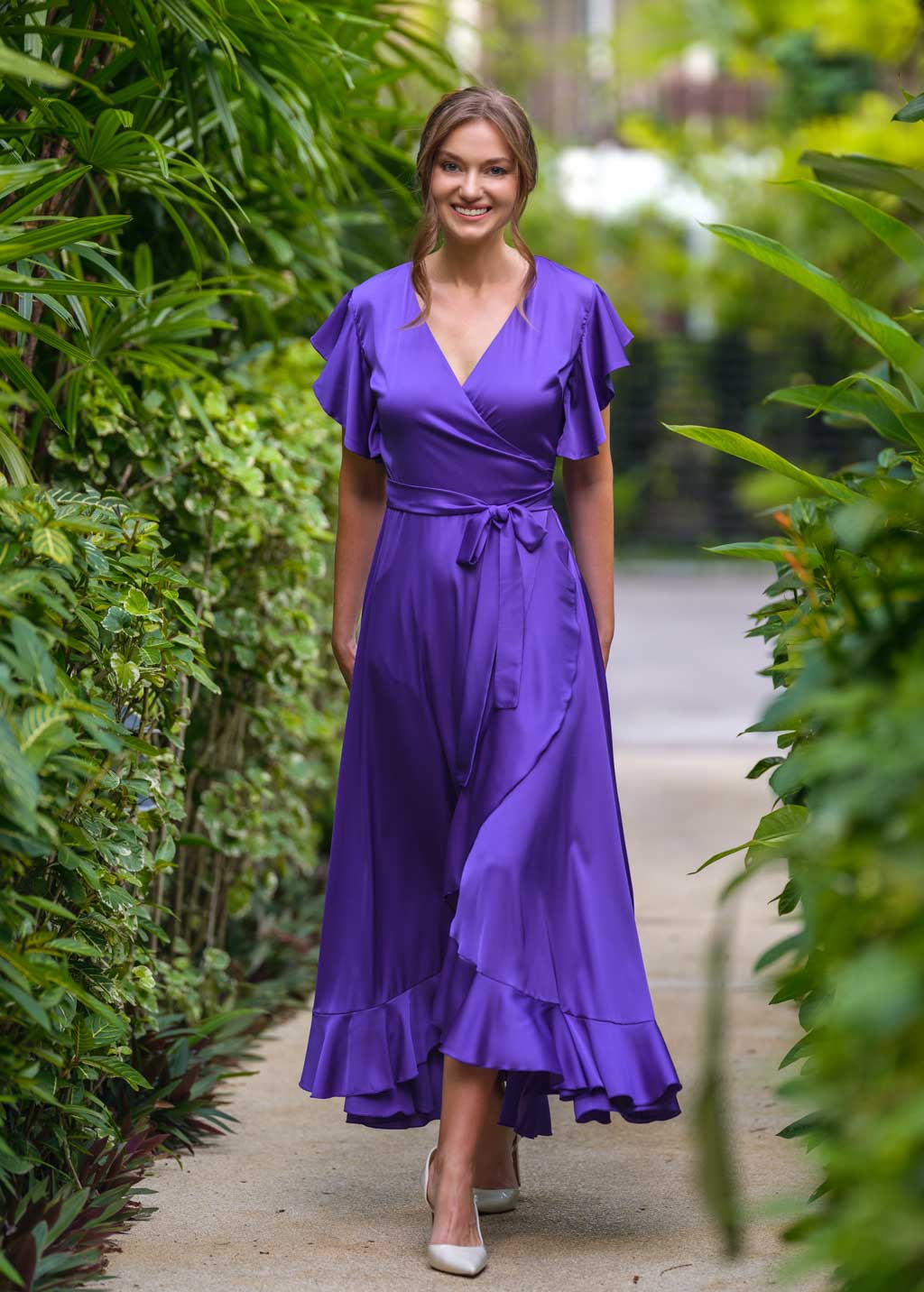 Purple wrap silk dress