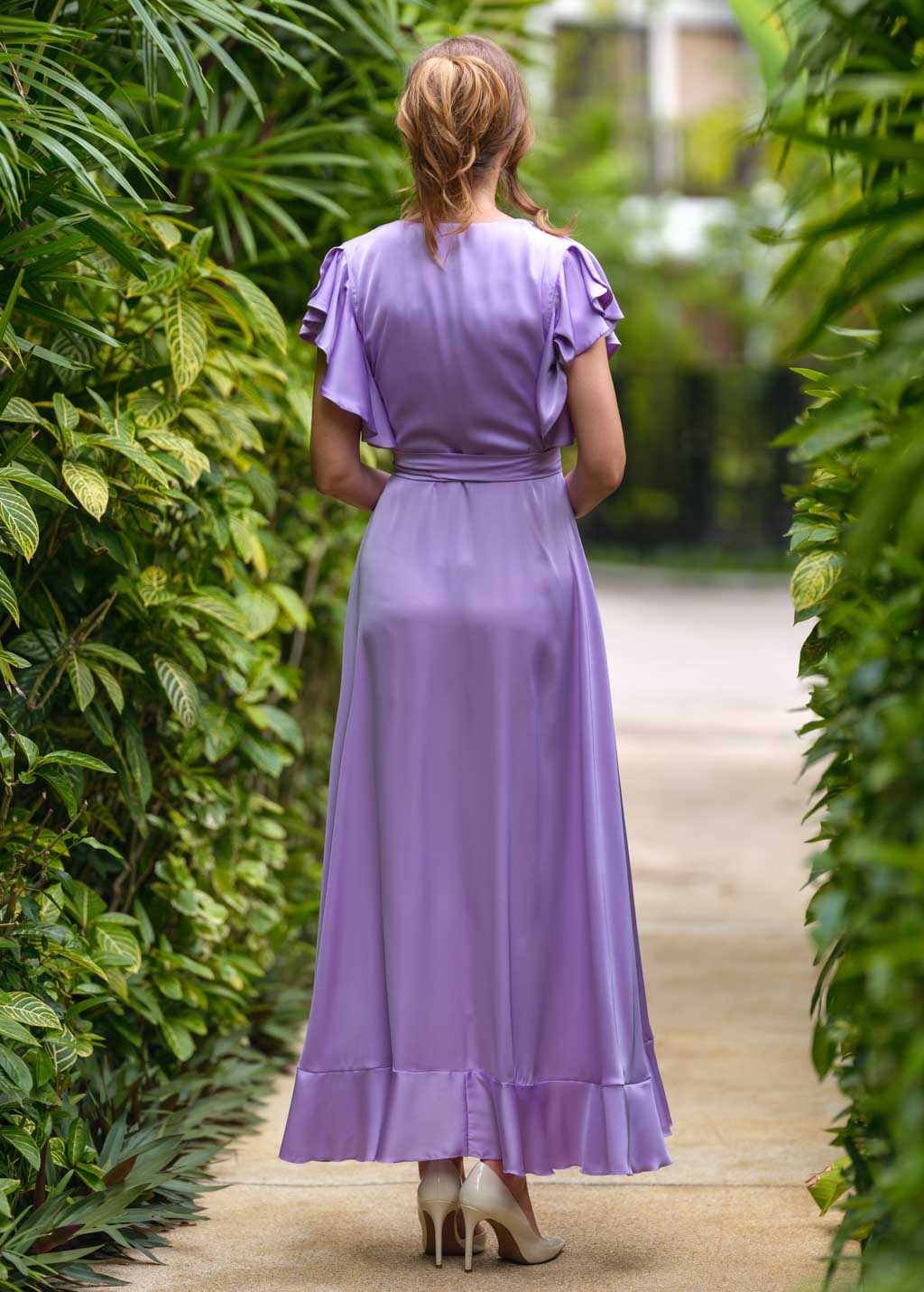 Lilac silk wrap dress