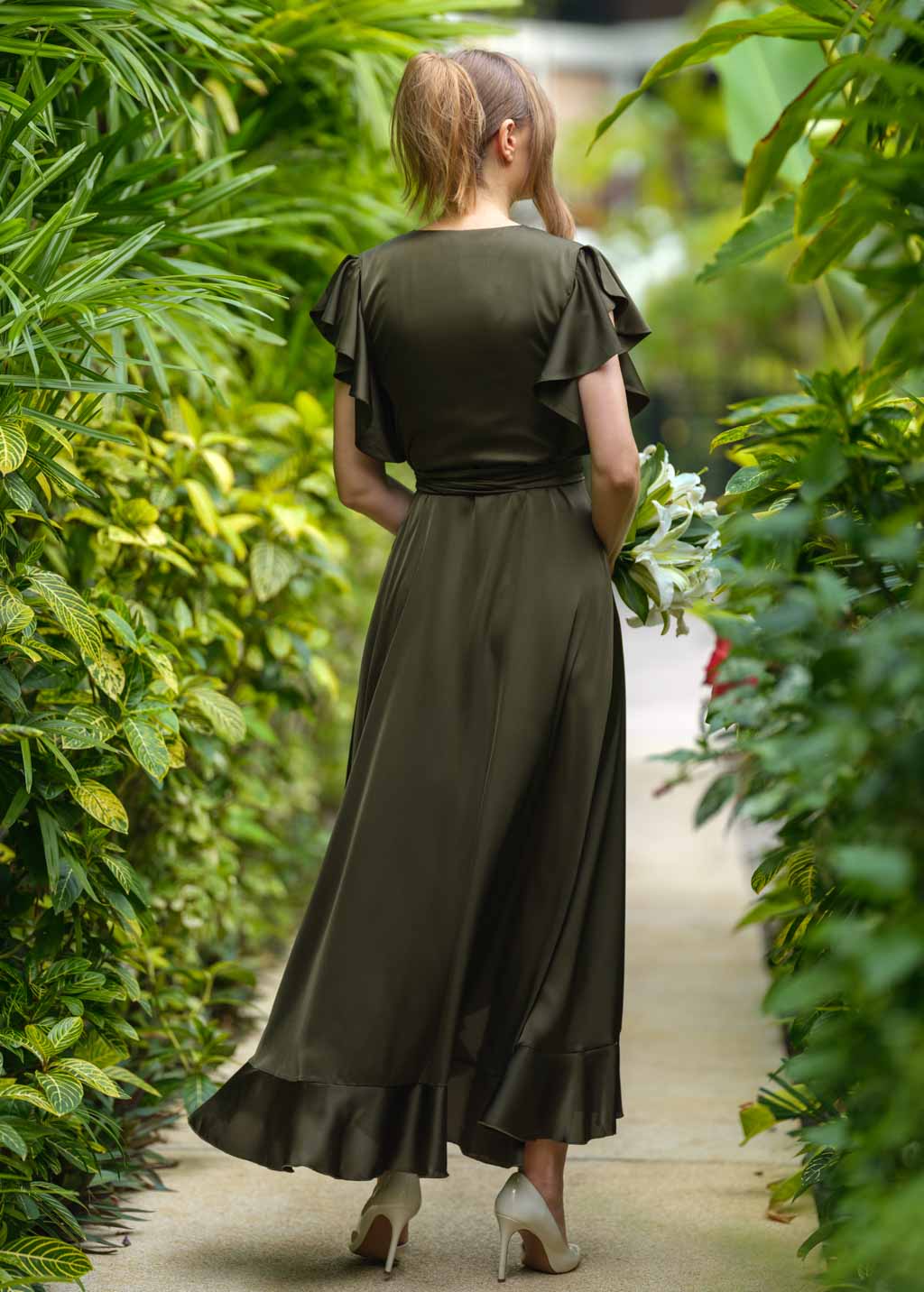 Dark olive wrap dress